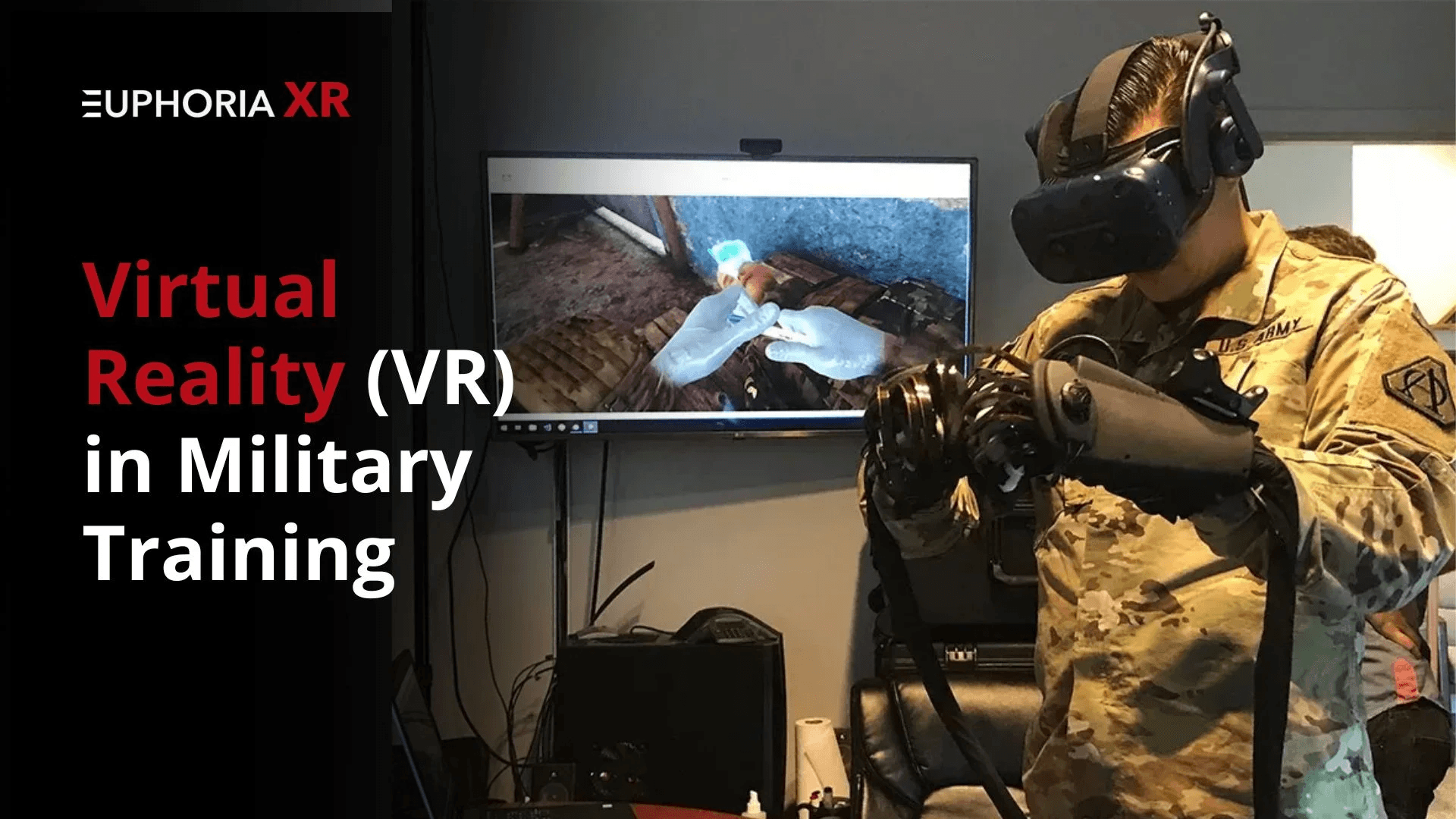 A Pakistani soldier using a virtual reality headset with AI-generated battlefield maps and interactive training environments. Soldier in VR Training Simulation with AI Overlay